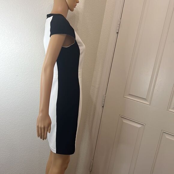Zara Dress Scoop Neck Capped Sleeve Size Medium Slimming White Black Color Block - Picture 5 of 12